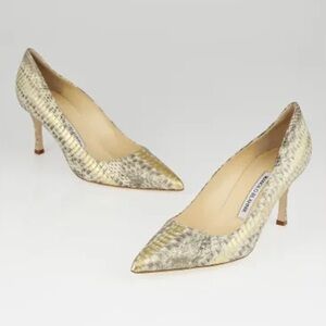 Manolo Blahnik Gold and Silver Textured Heels